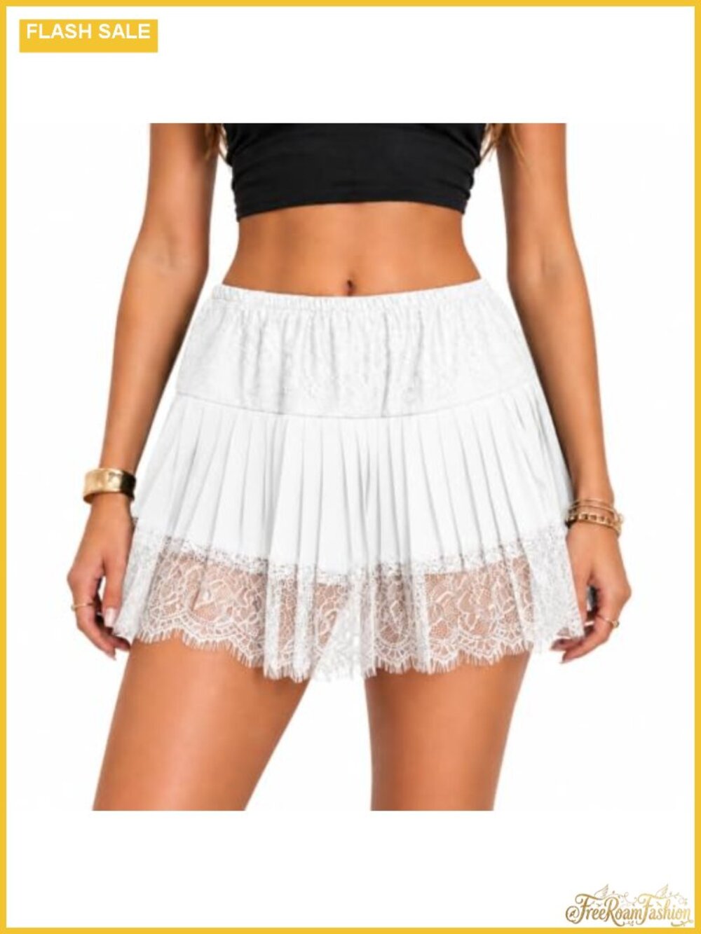 Women Y2k Lace Slip Mini Skirt Ruffle Pleated Flowy Short Skirt